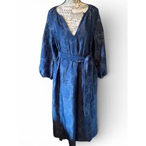 Future Collective Jenny K. Lopez Floral 90's Y2K Jacquard Belted Dress Navy XXS